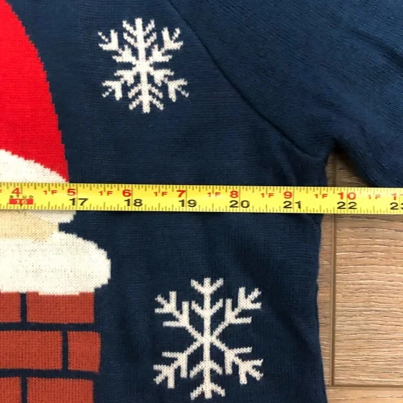 Tipsy Elves Ugly Sweater - Santa on the Roof Chimney - Blue Red White - Picture 6 of 7